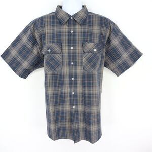 Bic Mac Workwear‎ Button Up Mens Size XL Blue Check Polyester Blend Pockets